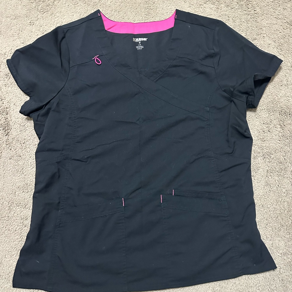 Scrubstar plain black with a little pink scrub top